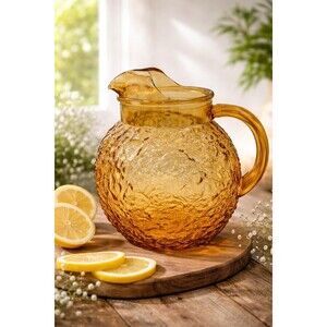 Vintage Lido Milano Amber Glass Pitcher | 1970s | Retro Honey Gold Kitchen Decor